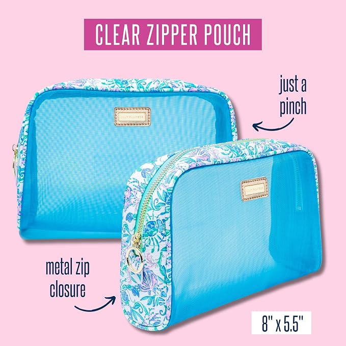 Lilly Pulitzer Clear Zipper Pouch, Cute Pencil Case for Adults, Travel Toiletry Bag, Small Pouch Bag for Supplies, Makeup or Toiletries, Just a Pinch - Image 6