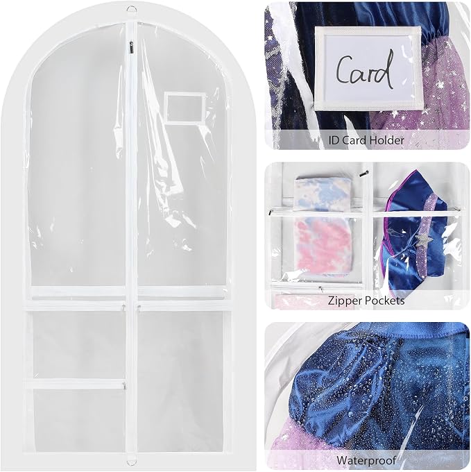 Univivi Clear PVC Dance Costume Bags Garment Bag 50 Inch for Dance Competitions, with 3 Seperated Medium Clear Zipper Pockets and 1 Large Back Zippered Pocket - Image 3