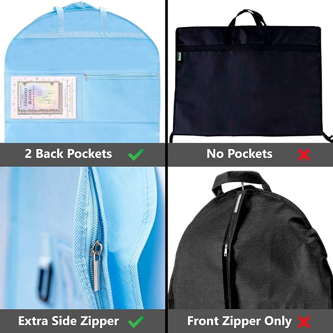 Waterproof Hanging Garment Bag 40 inch Clothes Bag with Gusset, 5 Pockets & Side Zip for Dance Costumes, Sports, Skating, Theatre, Beauty Pageants, Cheer & More by Kendall Country, Sky Blue - Image 6