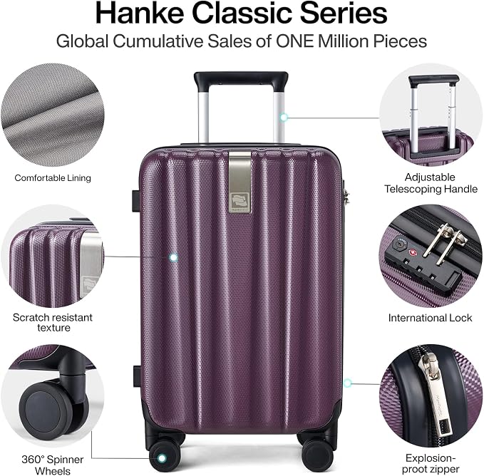Hanke Luggage Sets 3 piece Carry On Luggage with Wheels PC Hard Shell Suitcases Lightweight Checked Tsa Luggage Extra Large Travel Suitcase Woman Men 20/24/29 Inch （Purple） - Image 3