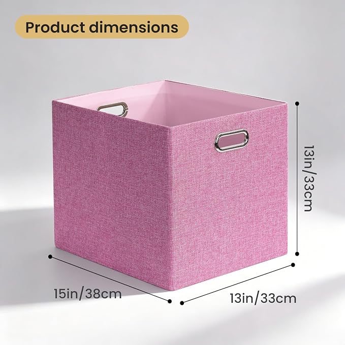 Posprica 3X Thicker Collapsible Storage Bins,13×15x13 Foldable Storage Cube Boxes Fabric Drawer for Closet Shelf Cabinet Bookcase, set of 4 (Pink) - Image 7