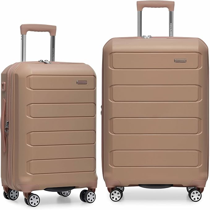 Traveler's Choice Pagosa Hardshell Expandable Luggage with Spinner Wheels, Latte Beige, 2-Piece Set (22/27) by TravelersChoice