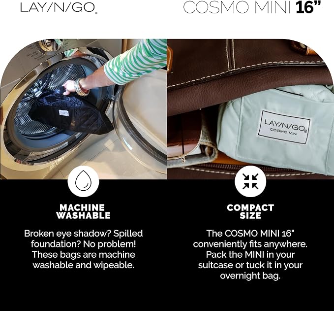 Lay-n-Go Cosmo Layflat Drawstring Cosmetic & Makeup Bag Organizer - Portable Drawstring Makeup Bag w/Zipper Pocket & More - Durable, Machine Washable Toiletry Bag for Travel (16", Crossmark) - Image 4