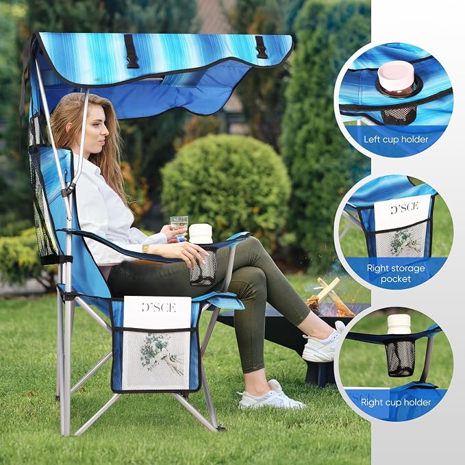 VTOY Portable Camping Chair with Canopy - Folding Chair with Canopy, Durable 600D Oxford Canopy Chair for Camping, Beach, Picnics, Fishing & Sports - Image 4