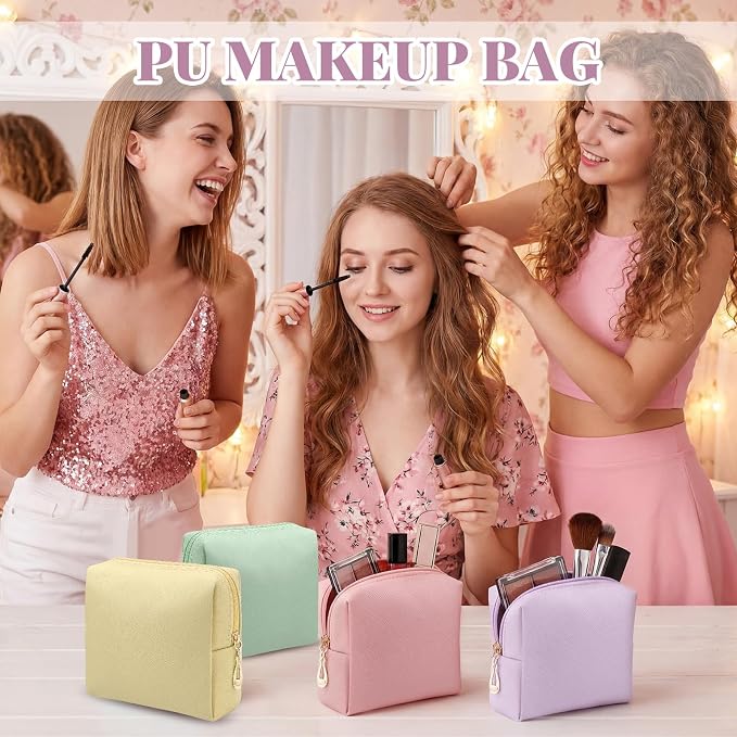 Kigeli 15 Pcs Makeup Bags PU Leather Aesthetic Cosmetic Pouches Waterproof Plain Toiletry Bags Makeup Pouches Bulk for Women Party Gift Travel Storage Organizer (Macaron Color,5.1 x 2 x 5.1 in) - Image 7