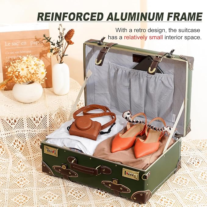 urecity Vintage and Cute Carry-on Overnight Case Non-wheeled Mini Leather Trunk Suitcase with Shoulder Strap - Image 6