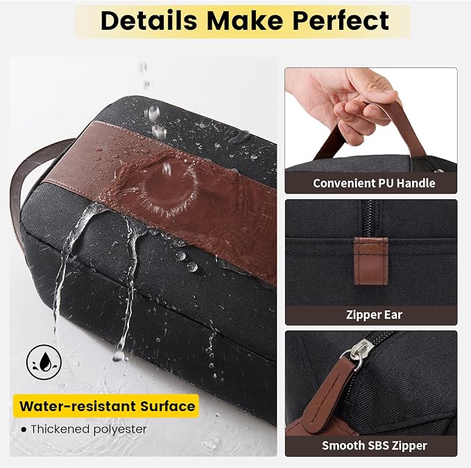 Vorspack Toiletry Bag for Men - Water Resistant Travel Bag for Toiletries, Accessories, Travel Essentials, Gifts - Black - Image 5