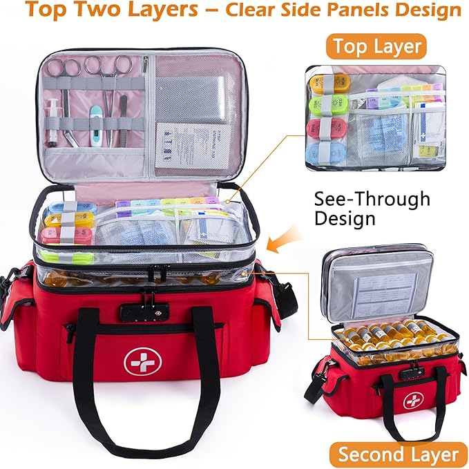 BAGSFY 3-Tier Medicine Organizer with Combination Lock – Large Medicine Bag, Empty First Aid Kit Case, Pill Bottle Medical Supply Organizer, Travel Prescription Bag, Medication Storage Container - Image 3