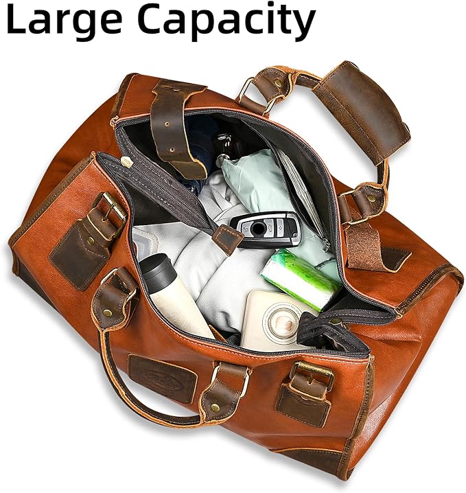 Canvas + Leather Travel Luggage Tote Duffle Gym Suitcase Weekender Overnight Bag For Men Male FB8151 (8151-Coffee) - Image 6