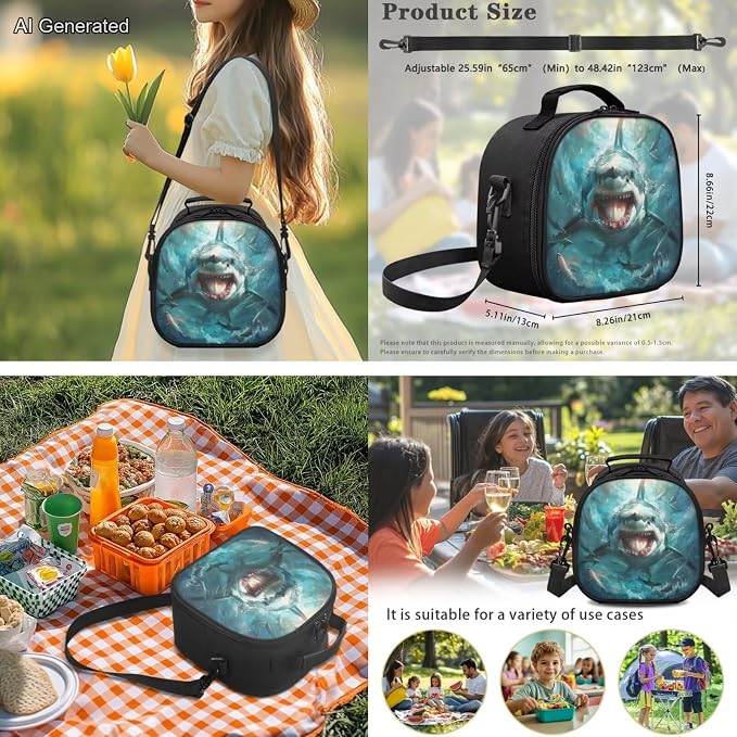 Boys School Backpack with Lunch Bag Deep Sea Shark Kindergarten School Supplies for Kids Ages 7-10 Boys Polyester Fabric Lightweight Fortable Back to School Backpack - Image 4