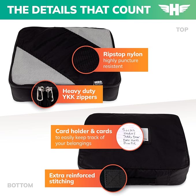 HERO Packing Cubes for Travel (Set of 5) Luggage Organizer with 2 Laundry Bags, Versatile Suitcase Organizer for Men & Women – Travel Accessories for Carry On, Airplane, Road Trip - Image 3