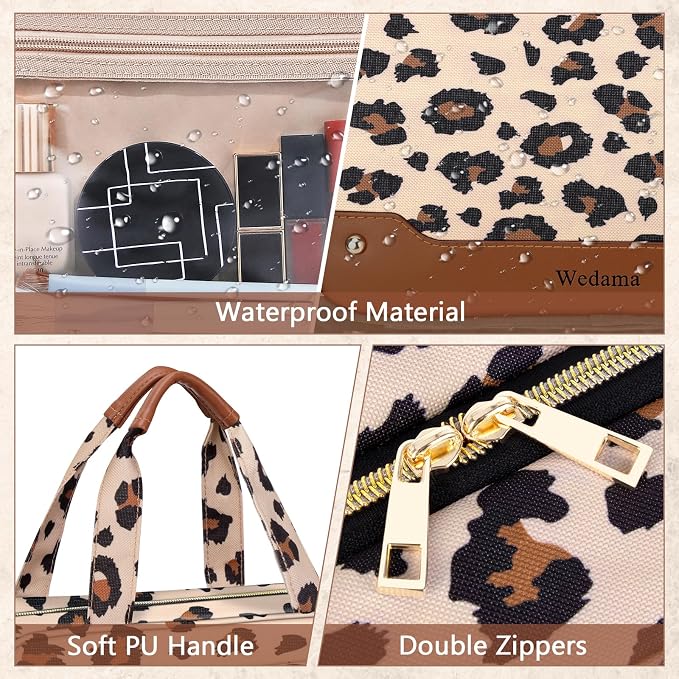 Wedama Toiletry Bag for Women, Hanging Travel Toiletry Bag with Jewelry Organizer Compartment Large Makeup Bag, PVC Waterproof Cosmetic Travel Bag Trips Camping Bathroom, Leopard Print - Image 6