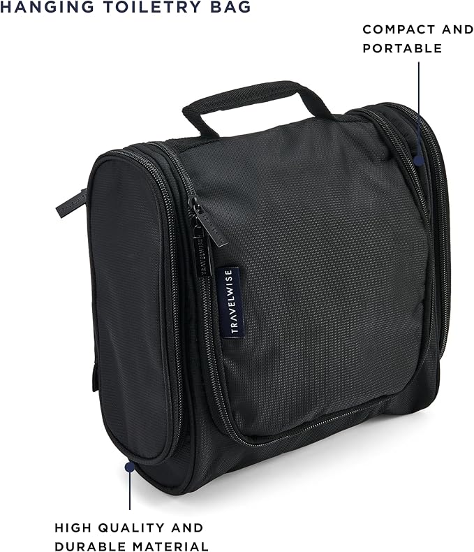 TravelWise Hanging Toiletry Bag, Travel Toiletry Organizer, Black - Image 2