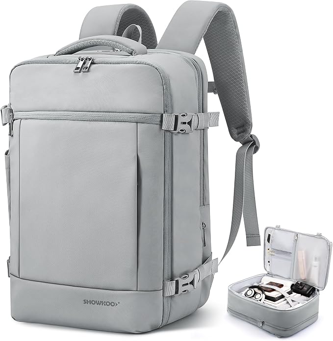 SHOWKOO Laptop Backpack for 17 Inch Laptop, 40L Expandable Large Capacity Backpack, TSA Carry On Travel Backpack with Padded Laptop Compartment, Water-Resistant College & Commuter Bag,Gray by SHOWKOO