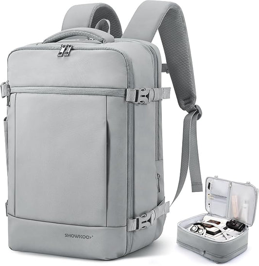 SHOWKOO Laptop Backpack for 17 Inch Laptop, 40L Expandable Large Capacity Backpack, TSA Carry On Travel Backpack with Padded Laptop Compartment, Water-Resistant College & Commuter Bag,Gray by SHOWKOO