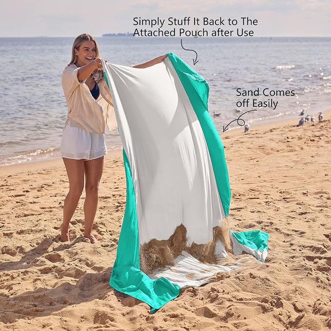 WEKAPO Beach Blanket Sandproof Waterproof, Extra Large Beach Mat, Oversized & Compact Sand Free, Quick Drying Beach Essentials for Vacation, Cruise, Picnic & Camping with Stakes - Image 4