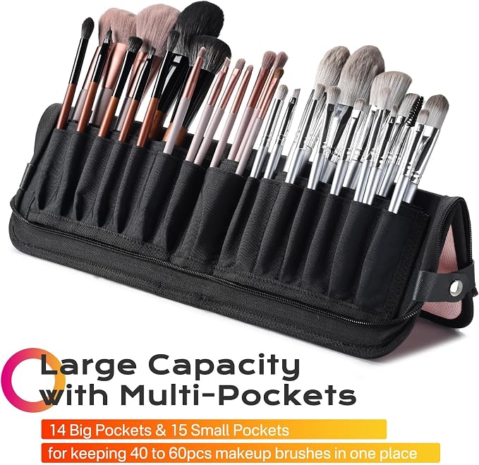 BYOOTIQUE Travel Makeup Brush Bag Foldable Holder Organizer Portable | ArtistPortable Stand-up Cosmetic Bag,Artist Storage with Multiple Pockets,Makeup Artist Brush Organizer - Image 5