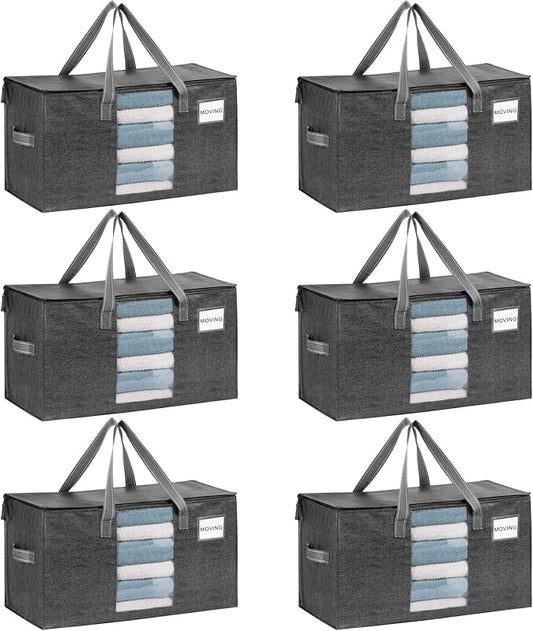 VENO 6 Pack Heavy Duty Moving Bags, Clothes and Comforter Storage Bags with Clear Window, College Dorm Essentials Packing Supplies, Foldable Boxes Alternative (Gray, 6 Pack) by Veno