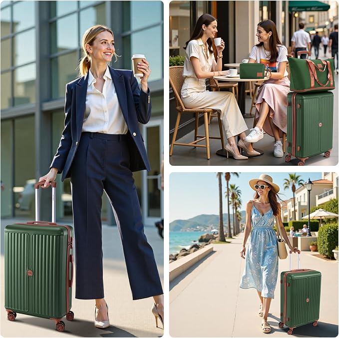 Hoteel Luggage Sets 3 Piece ABS+PC Hardside, 4-Year Warranty, Luggage Set with Spinner Wheels, TSA Lock, Lightweight Carry on Luggage, 20" Suitcase with Duffel & Organizer, Dark Green - Image 8