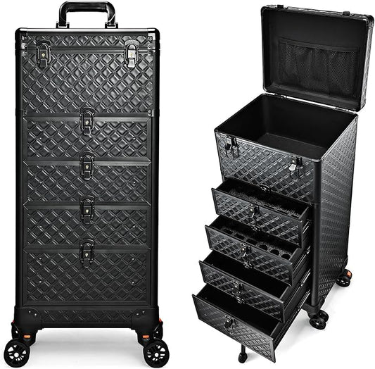 Yueieoun Nail Salon Cart with 4 Drawers,Rolling Makeup Train Case for Beauty,Cosmetology Case on Wheels,Trolley Cart,Lockable Organizer Travel Case for Manicure/Face Painting/Hairstylist/Tattoo Artist by Yueieoun