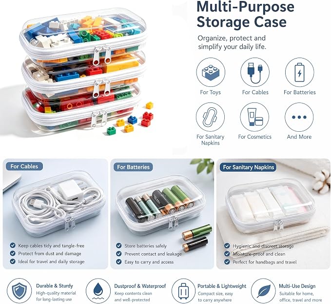 Clear Hard Plastic Zipper Case,Transparent Double Zippers Hard Pouch with 3pcs,Portable Travel Organizer Bin for Toy Storage - Image 5