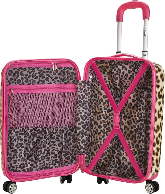 Rockland Safari Hardside Spinner Wheel Luggage, Carry-on 20", Pink Leopard - Image 6