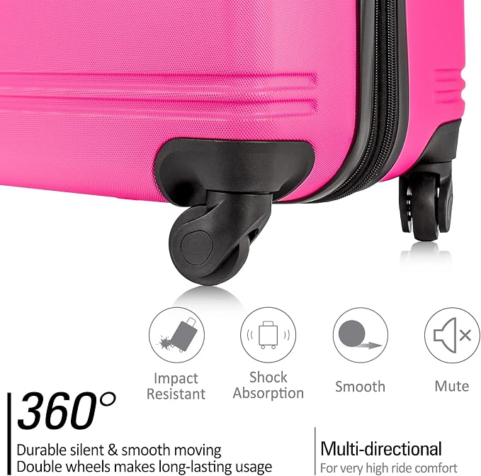 Merax Luggage Sets 3 Piece Suitcase Set 20/24/28,Carry on Luggage Airline Approved,Hard Case with Spinner Wheels,Pink - Image 4