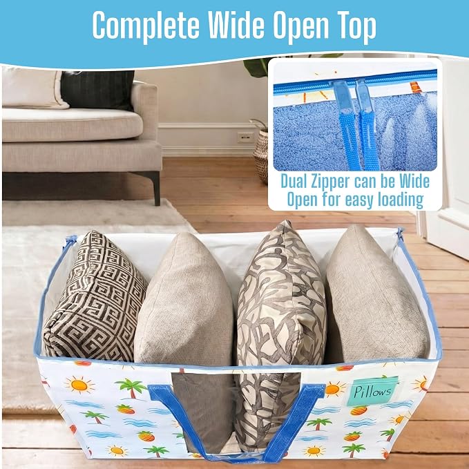 VENO 4 Pack Heavy Duty Moving Bags, Clothes and Comforter Storage Bags with Clear Window, College Dorm Essentials Packing Supplies, Foldable Boxes Alternative (Tropical Island, 4 Pack) - Image 3