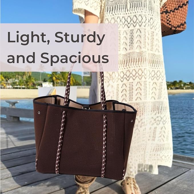 POPUPS Large Neoprene Tote Bag for Women - Everyday Designer Handbag for Travel Work and Beach with Pockets and Zipper Pouch - Image 8