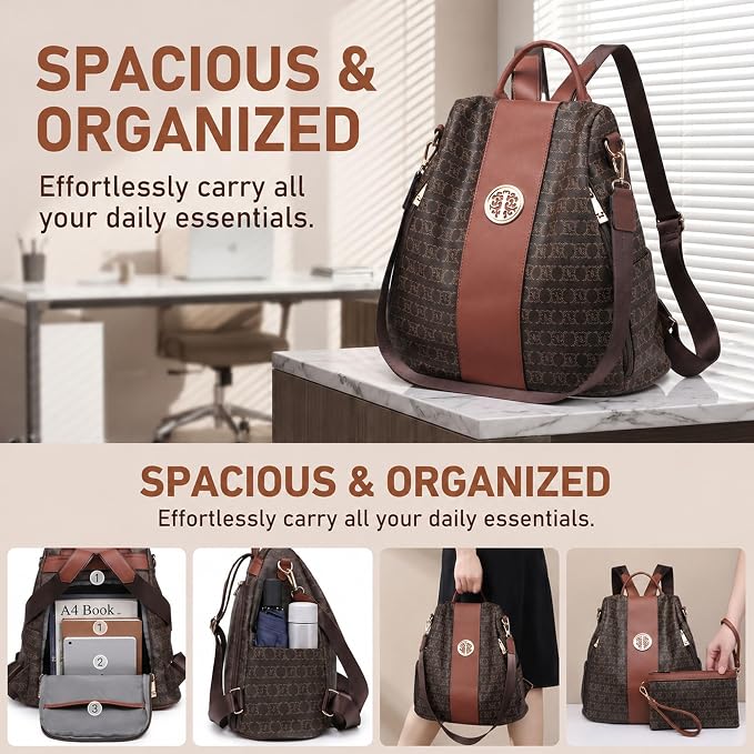 Women Fashion Backpack Purse Multi Pockets Anti-Theft Rucksack Travel Shoulder Bag Handbag - Image 4