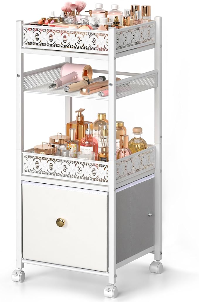 Makeup Organizer, Large Skincare Organizers, Make Up Organizers for Vanity, Makeup Storage Cosmetic Organizer with Drawer, Bathroom Vanity Organizer Makeup Holder Cart for Skin Care Hair Tool Beauty by SOLIMINTR
