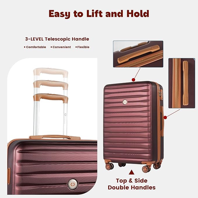 Travelhouse 10-Piece Hardshell Luggage Set with Spinner Wheels & TSA Lock | Lightweight ABS+PC hardside set includes 16", 20", 24", 28" suitcases + cosmetic case + duffel bag + packing cubes - Image 5