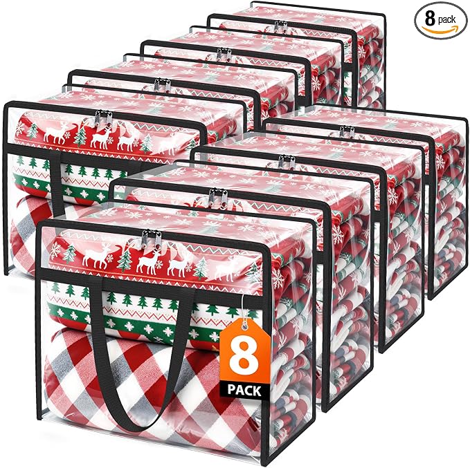 SpaceTrove Clear Clothes Storage Bags, 8 Pack Closet Organizers and Under Bed Storage Containers, Foldable Moving Bags with Zippers for Comforter, Blanket, Bedding, Duvet, PVC Packing Bags 90L by Unknown