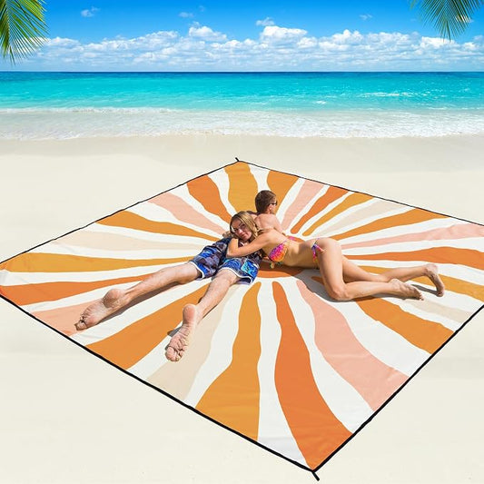 WIWIGO Beach Blanket Waterproof Sandproof Beach Mat 79" X 83"/10'x9'for 2-8 Adults Quick Drying Outdoor Picnic Mat Beach Accessories for Travel, Camping, Hiking by WIWIGO