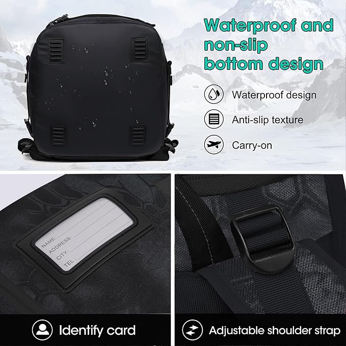 Ski Boot Bag, 55L/70L Waterproof Ski and Snowboard Boots Travel Backpack for Skis, Snowboard, Ski Helmet, Goggles, Gloves & Accessories - Image 5