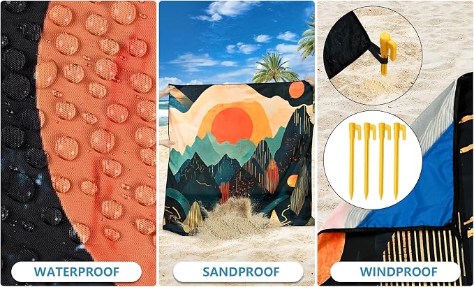 WIWIGO Beach Blanket Waterproof Sandproof Beach Mat 79" X 83"/10'x9'for 2-8 Adults Quick Drying Outdoor Picnic Mat Beach Accessories for Travel, Camping, Hiking - Image 3