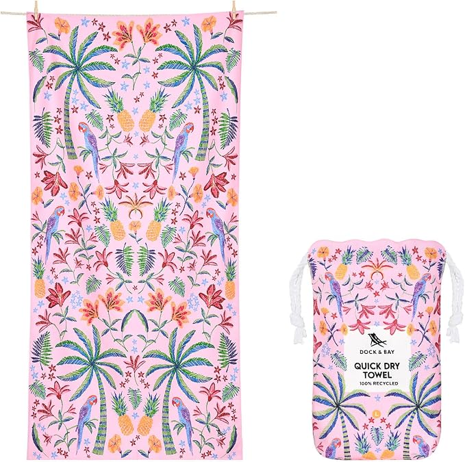 Dock & Bay Beach Towel - Quick Dry, Sand Free - Compact, Lightweight - 100% Recycled - Includes Bag - Pink Paradise - Large (160x90cm, 63x35) by DockBay