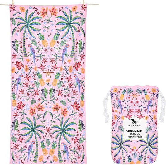 Dock & Bay Beach Towel - Quick Dry, Sand Free - Compact, Lightweight - 100% Recycled - Includes Bag - Pink Paradise - Large (160x90cm, 63x35) by DockBay