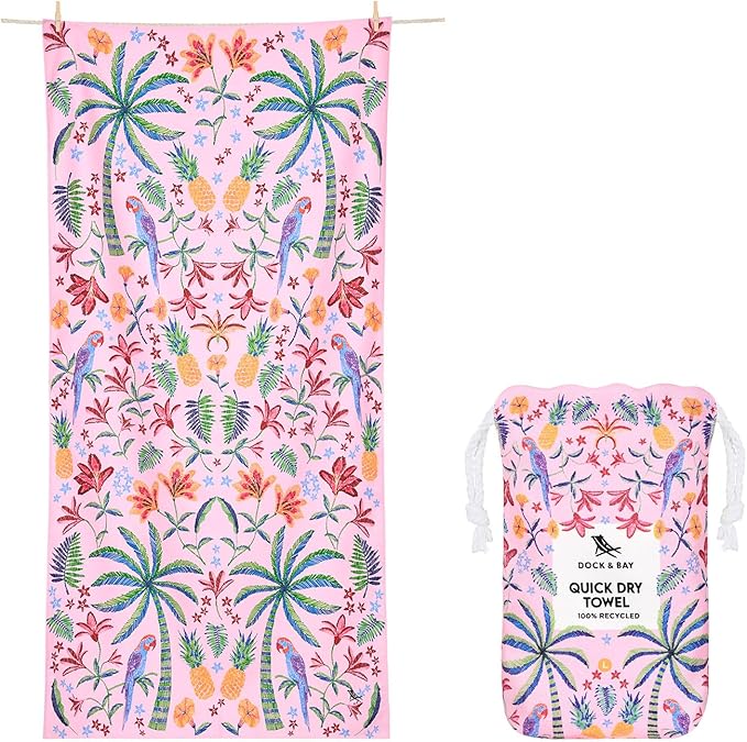 Dock & Bay Beach Towel - Quick Dry, Sand Free - Compact, Lightweight - 100% Recycled - Includes Bag - Pink Paradise - Extra Large (200x90cm, 78x35) by DockBay