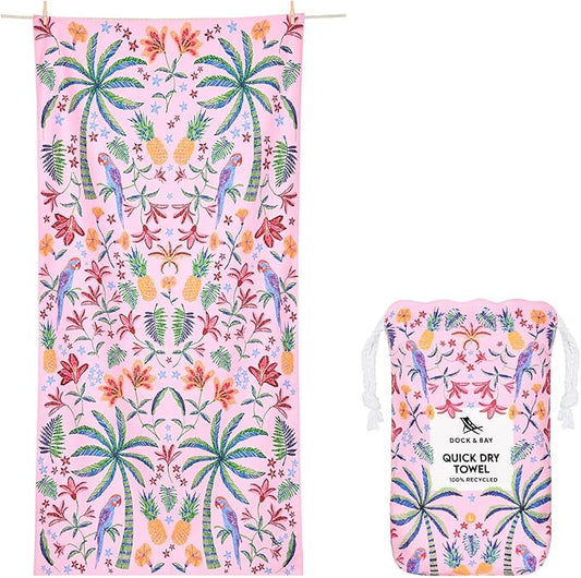 Dock & Bay Beach Towel - Quick Dry, Sand Free - Compact, Lightweight - 100% Recycled - Includes Bag - Pink Paradise - Extra Large (200x90cm, 78x35) by DockBay