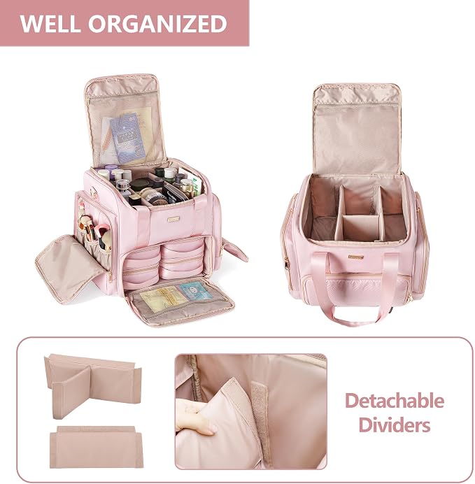 Rolling Makeup Case, Professional Makeup Train Case with Wheels | Makeup Artist Travel Bag with 4 Removable Bags, Professional Train Case with Adjustable Handle & Strap, Brush Storage Section - Image 3
