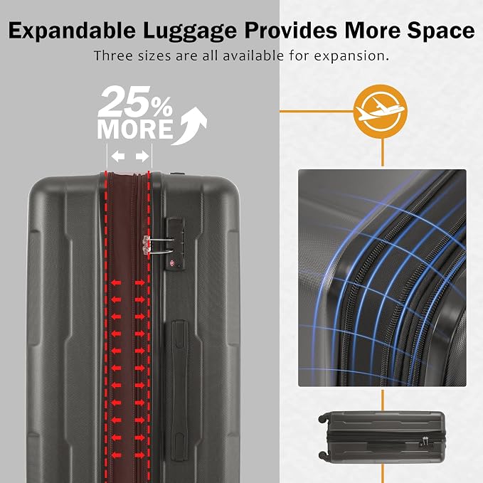 Merax Luggage Sets 2 Piece Suitcase Set, Hardshell 20 IN & 28 IN Suitcase Set with Duffel Bag, Travel Suitcases with Spinner Wheels and TSA Lock(Dark Gray) - Image 4