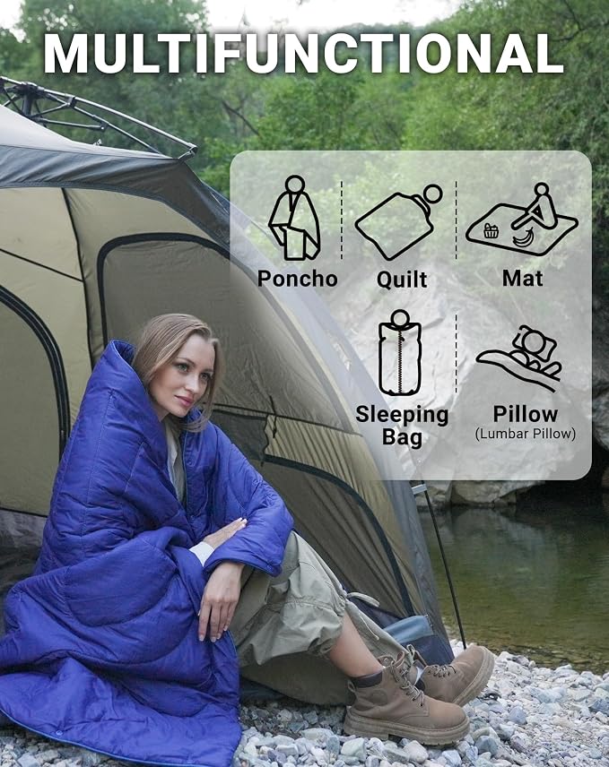 KingCamp Ultralight Camping Blanket, Packable Down Alternative Puffy Wearable Blankets Weatherproof Warm Package Quilt with Snap Buttons for Outdoor Hiking Travel Picnic Stadium (69" L x 53" W, Navy) - Image 8