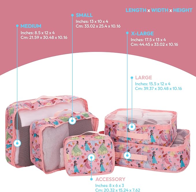 Disney Minnie Mickey Stitch Packing Cubes - Winnie the Pooh, Princess Cinderella, Cars, Toy Story 5 Piece Packing Cubes Compression - Travel Essential - Luggage Suitcase Organizer Set - Image 2
