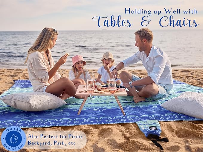 WEKAPO Beach Blanket Waterproof Sandproof Oversized Extra Large Sand Free Beach Mat with Stakes, Storage Bag - Essentials for Outdoor Beach, Picnic (Bohemian Sealife, 8 X 7 FT (1~4 Person)) - Image 4