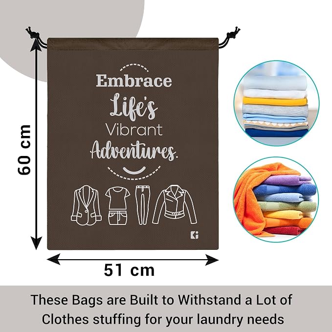 Kuber Industries Pack of 3 Cloth Storage Bag | Non-Woven Storage Organizer | Garments Cover for Laundry | Travel Storage Organizer for Clothing | Travel Cloth Carrying Bag | Medium | Brown - Image 3