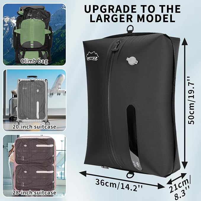 ONTYZZ Vacuum Bags for Travel, Reusable Vacuum Compression Bag, Recycled IPX8 Waterproof Space Saver Bag for Luggage/Camping/Home Storage (2 Pack NO Pump-Black) - Image 2