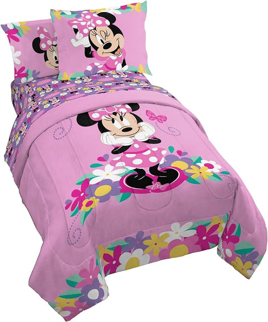 Disney Minnie Mouse Full Size Comforter Set 7 Piece Kids Bedding, Pink | Bed in a Bag, Comforter Sheets Shams Pillowcases, Official Brand, Soft Microfiber, Machine Washable, Girls Gift by JayFranco