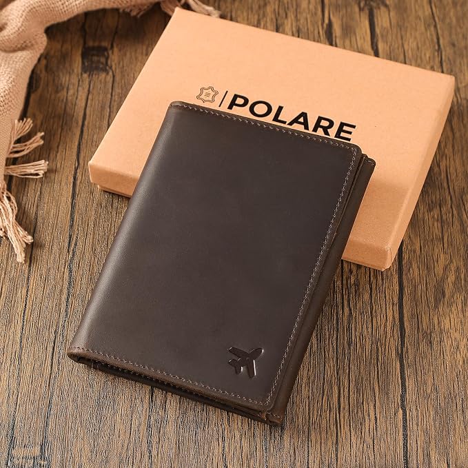 Polare Full Grain Leather Pilot Wallet Passport Holder RFID Blocking Tri-fold Travel Cover Document Organizer for Aviation Professionals (Dark Brown with AirTag Slot) - Image 5