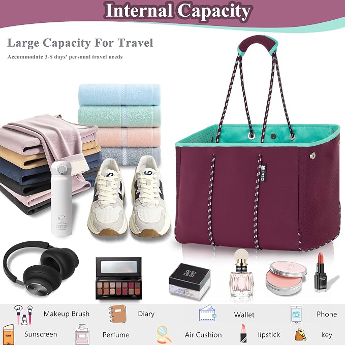 QOGiR Neoprene Multipurpose Beach Bag Tote with Inner Zipper Pocket … … … … - Image 4